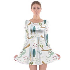 Pattern Sloth Woodland Long Sleeve Skater Dress by Hannah976