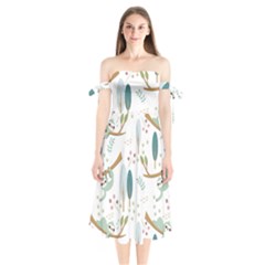 Pattern Sloth Woodland Shoulder Tie Bardot Midi Dress by Hannah976