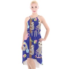 Hand Drawn Cute Sloth Pattern Background High-low Halter Chiffon Dress  by Hannah976