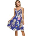 Hand Drawn Cute Sloth Pattern Background Sleeveless Tie Front Chiffon Dress View1
