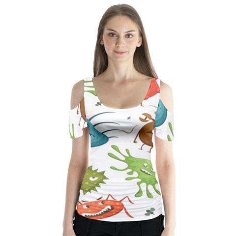 Dangerous Streptococcus Lactobacillus Staphylococcus Others Microbes Cartoon Style Vector Seamless P Butterfly Sleeve Cutout T-shirt  by Ravend