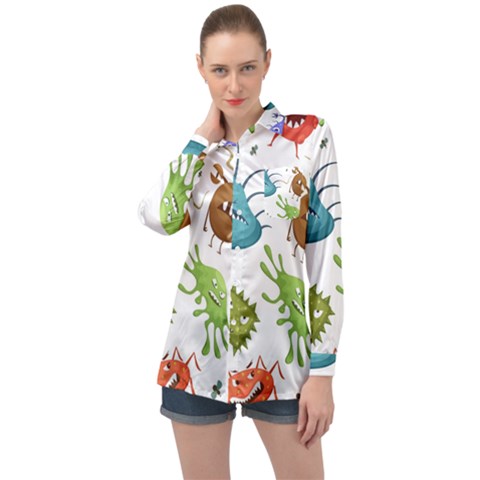 Dangerous Streptococcus Lactobacillus Staphylococcus Others Microbes Cartoon Style Vector Seamless P Long Sleeve Satin Shirt by Ravend
