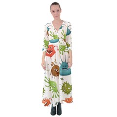 Dangerous Streptococcus Lactobacillus Staphylococcus Others Microbes Cartoon Style Vector Seamless P Button Up Maxi Dress by Ravend