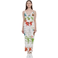 Dangerous Streptococcus Lactobacillus Staphylococcus Others Microbes Cartoon Style Vector Seamless P V-neck Camisole Jumpsuit by Ravend