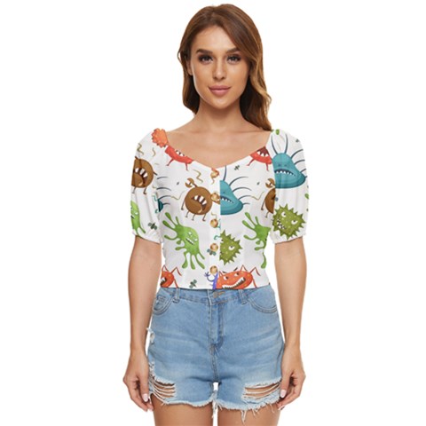 Dangerous Streptococcus Lactobacillus Staphylococcus Others Microbes Cartoon Style Vector Seamless P Button Up Blouse by Ravend