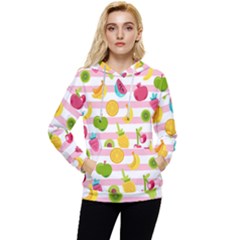 Tropical Fruits Berries Seamless Pattern Women s Lightweight Drawstring Hoodie by Ravend