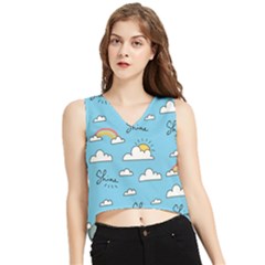 Seamless Pattern Vector Owl Cartoon With Bugs V-neck Cropped Tank Top by Apen