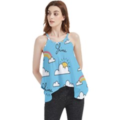 Seamless Pattern Vector Owl Cartoon With Bugs Flowy Camisole Tank Top by Apen