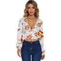 Seamless Pattern Vector Owl Cartoon With Bugs Long Sleeve Deep-V Velour Top View1