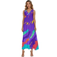 Multicolored Abstract Background V-neck Sleeveless Loose Fit Overalls by Apen