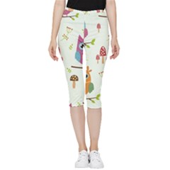 Forest Seamless Pattern With Cute Owls Inside Out Lightweight Velour Capri Leggings  by Apen