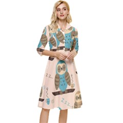 Seamless Pattern Owls Dream Cute Style Pajama Fabric Classy Knee Length Dress by Apen