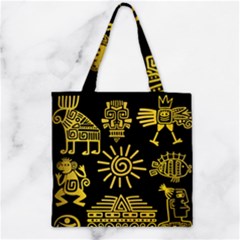 Maya Style Gold Linear Totem Icons Zipper Grocery Tote Bag by Apen