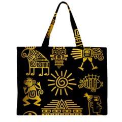Maya Style Gold Linear Totem Icons Zipper Mini Tote Bag by Apen