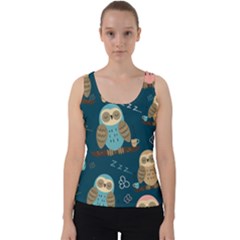 Seamless Pattern Owls Dreaming Velvet Tank Top by Apen