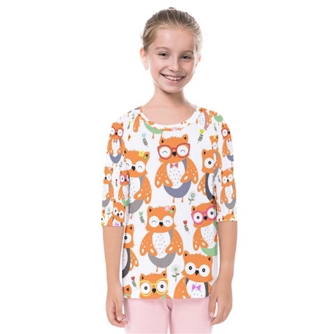 Cute Colorful Owl Cartoon Seamless Pattern Kids  Quarter Sleeve Raglan T-shirt by Apen