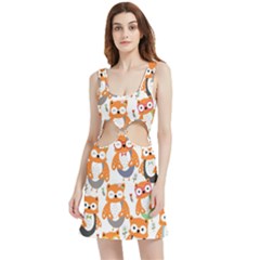 Cute Colorful Owl Cartoon Seamless Pattern Velour Cutout Dress by Apen