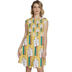 American Golden Ancient Totems Cap Sleeve High Waist Dress by Apen