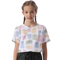 Cute Cat Colorful Cartoon Doodle Seamless Pattern Kids  Basic T-shirt by Ravend