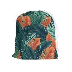 Green Tropical Leaves Drawstring Pouch (xl) by Jack14