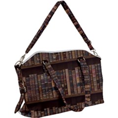 Old Bookshelf Orderly Antique Books Canvas Crossbody Bag by Cendanart