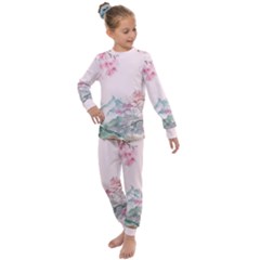 Pink Chinese Style Cherry Blossom Kids  Long Sleeve Set  by Cendanart