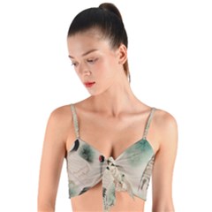 Japanese Crane Painting Of Bird Woven Tie Front Bralet by Cendanart