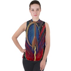Rocket Painting Mock Neck Chiffon Sleeveless Top by Cendanart