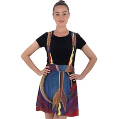 Rocket Painting Velvet Suspender Skater Skirt by Cendanart