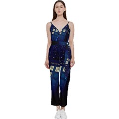 Tardis Doctor Who Space Galaxy V-neck Camisole Jumpsuit by Cendanart