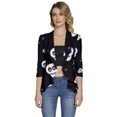Skull Pattern Women s 3/4 Sleeve Ruffle Edge Open Front Jacket by Ket1n9
