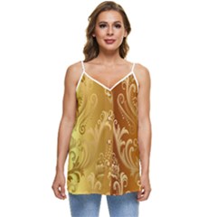 Golden Pattern Vintage Gradient Vector Casual Spaghetti Strap Chiffon Top by Ket1n9