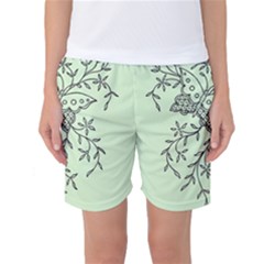 Illustration Of Butterflies And Flowers Ornament On Green Background Women s Basketball Shorts by Ket1n9