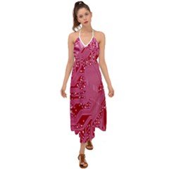 Pink Circuit Pattern Halter Tie Back Dress  by Ket1n9