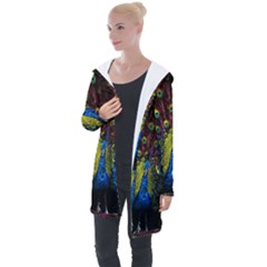 Beautiful Peacock Feather Longline Hooded Cardigan by Ket1n9