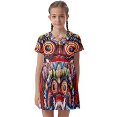Wood Sculpture Bali Logo Kids  Asymmetric Collar Dress by Ket1n9