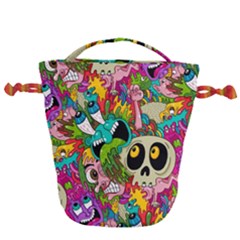 Crazy Illustrations & Funky Monster Pattern Drawstring Bucket Bag by Ket1n9