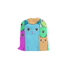 Cat Animals Cartoon Pattern Drawstring Pouch (small) by Cendanart