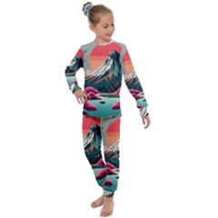 Mountain Landscape Sky Fuji Nature Kids  Long Sleeve Set  by Cendanart