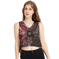 Chip Retro Technology V-neck Cropped Tank Top by Cendanart