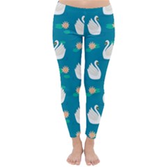 Elegant Swan Pattern With Water Lily Flowers Classic Winter Leggings by Ket1n9
