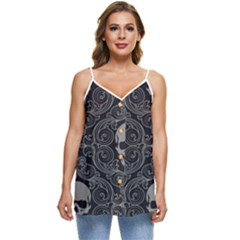 Dark Horror Skulls Pattern Casual Spaghetti Strap Chiffon Top by Ket1n9