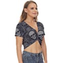 Dark Horror Skulls Pattern Twist Front Crop Top View3