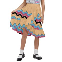 Chevrons Patterns Colorful Stripes Kids  Ruffle Flared Wrap Midi Skirt by Ket1n9