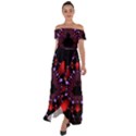 Fractal Red Violet Symmetric Spheres On Black Off Shoulder Open Front Chiffon Dress View1
