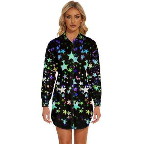 Christmas Star Gloss Lights Light Womens Long Sleeve Shirt Dress by Ket1n9