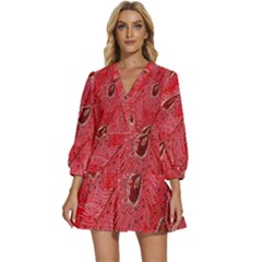 Red Peacock Floral Embroidered Long Qipao Traditional Chinese Cheongsam Mandarin V-neck Placket Mini Dress by Ket1n9