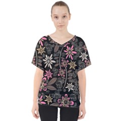 Flower Art Pattern V-neck Dolman Drape Top by Ket1n9