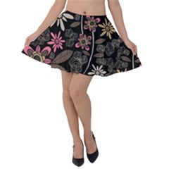 Flower Art Pattern Velvet Skater Skirt by Ket1n9