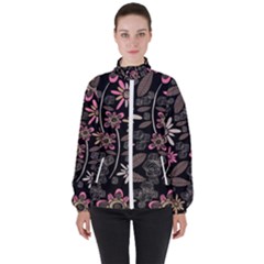 Flower Art Pattern Women s High Neck Windbreaker by Ket1n9